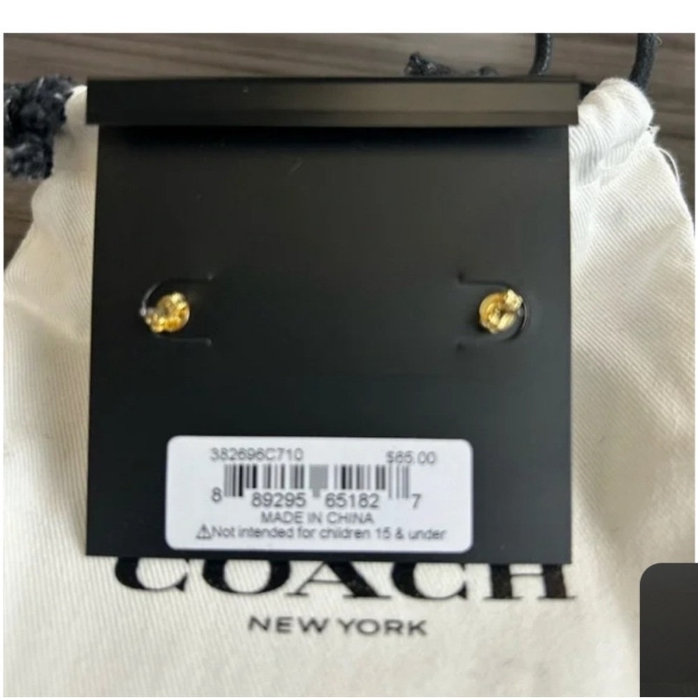 Coach Gold-Tone Dangle Logo Earrings with Crystal Studs - Picture 3 of 3